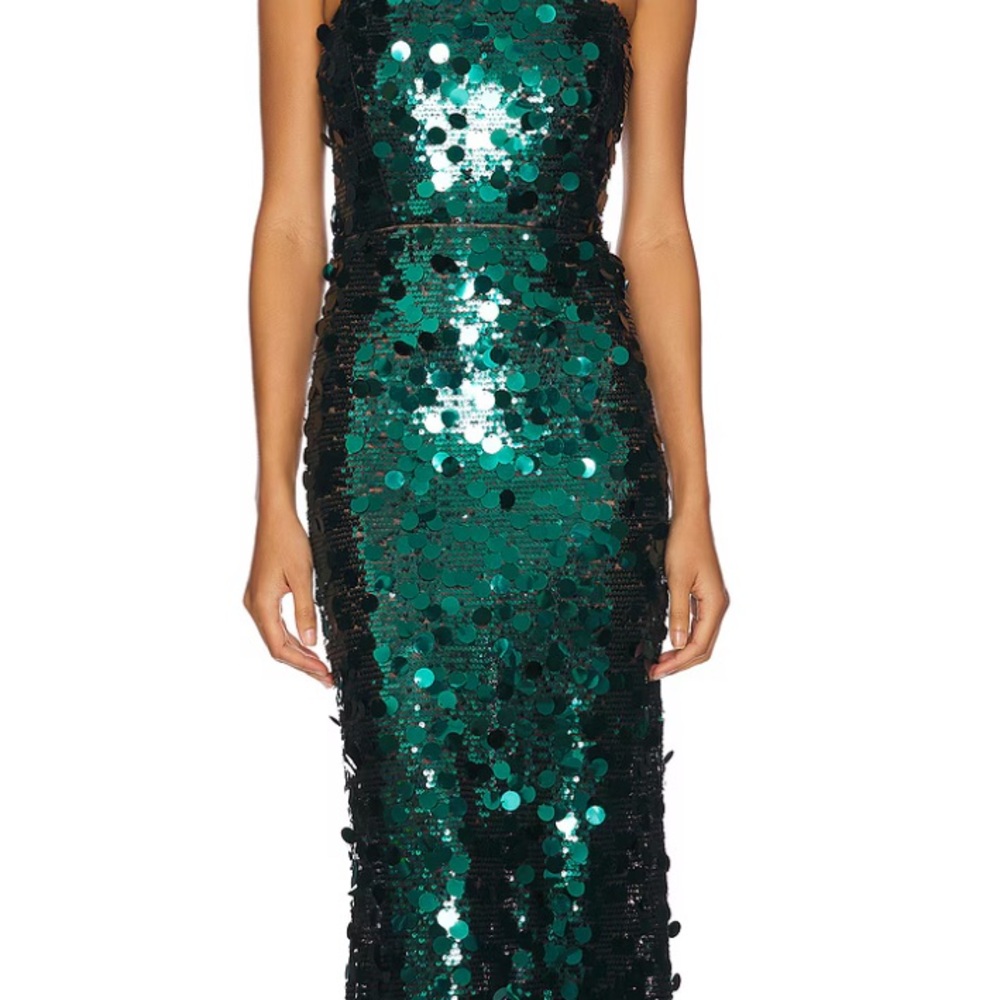 Bronx and Banco Strapless Emerald Sequin Gown